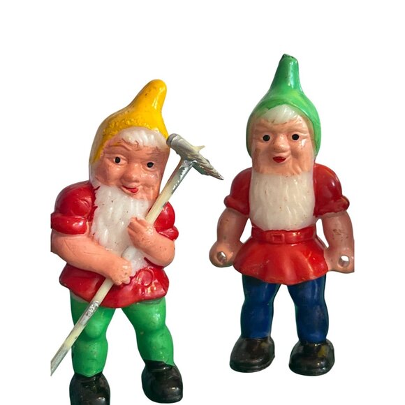 Vintage Lot of 5 Hong Kong Plastic Gnome Elf Cake Cupcake Toppers Elves Pixies - Picture 2 of 5
